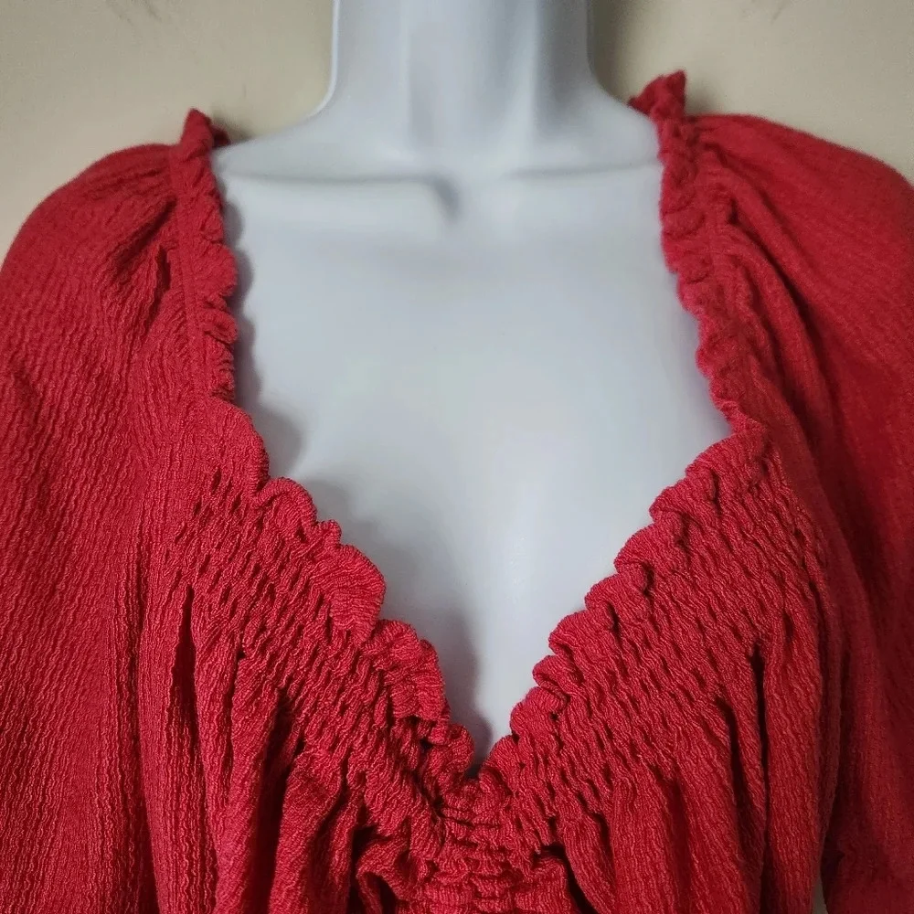 Anthropologie Pilcro | Puff-Sleeved Cinched Waist Top in Rose/Tyrie - Size XL